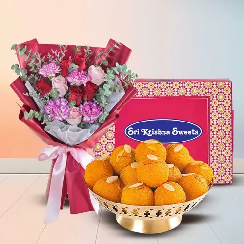 Mixed Flowers  N  Motichur Laddu Treat